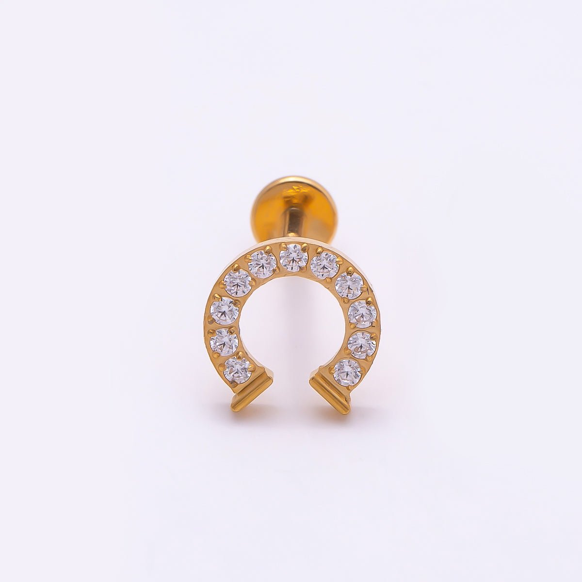 Titanium 7.5mm Micro Paved CZ Horseshoe Cartilage Piercing Flat Back Stud in Gold & Silver | Findings-00313 Findings-00314 - DLUXCA