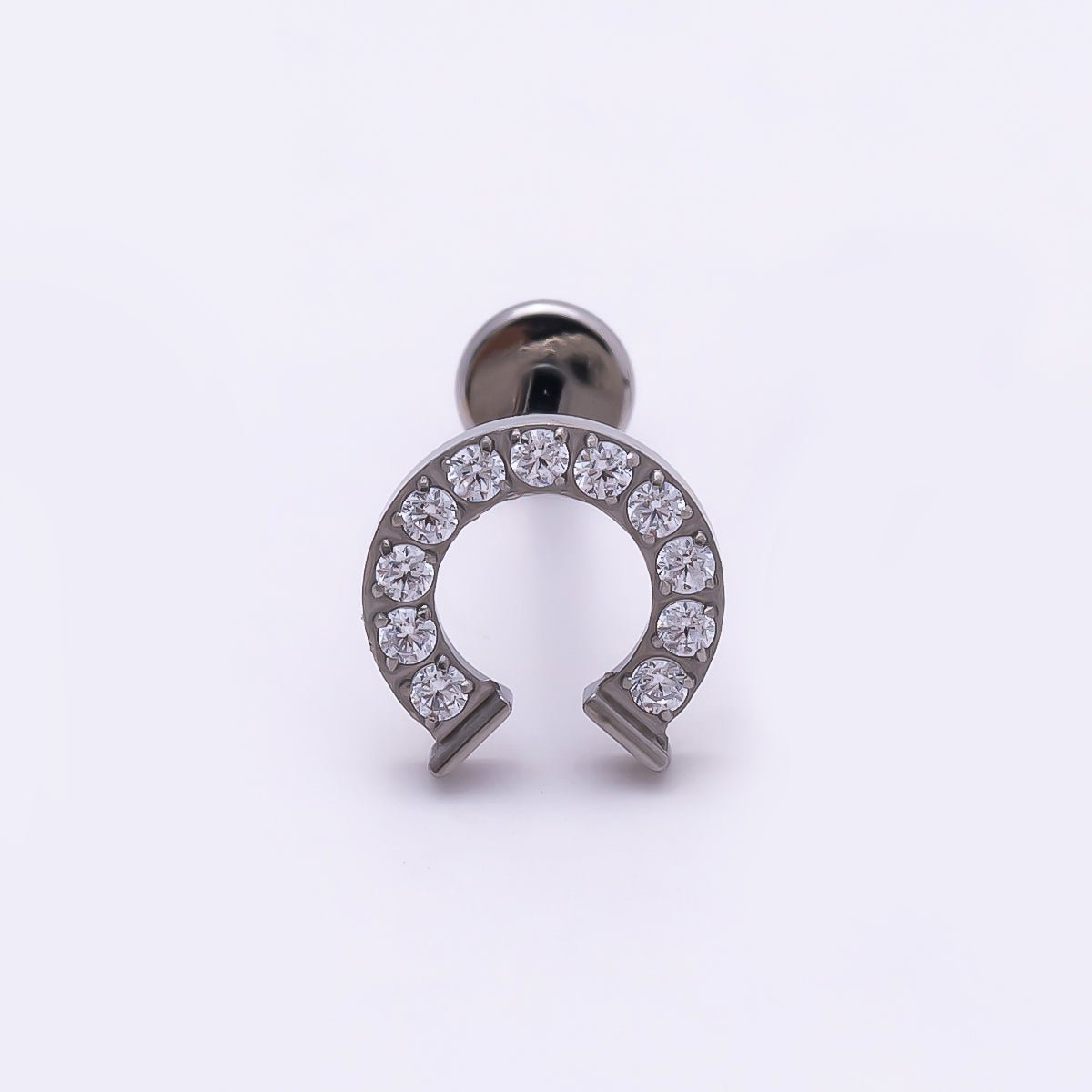 Titanium 7.5mm Micro Paved CZ Horseshoe Cartilage Piercing Flat Back Stud in Gold & Silver | Findings-00313 Findings-00314 - DLUXCA