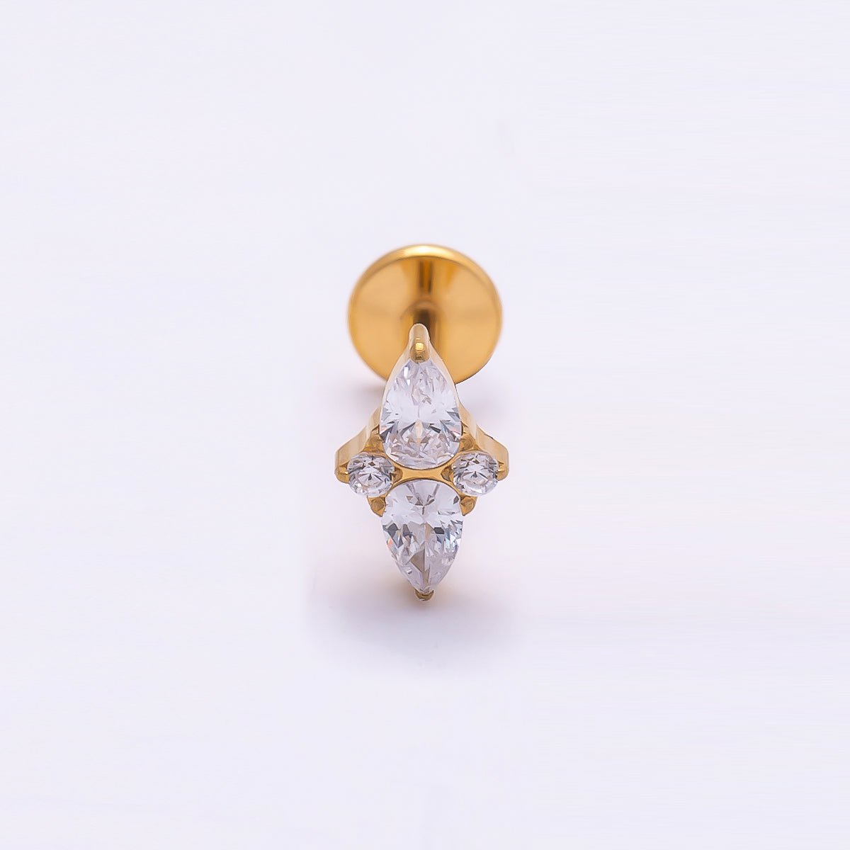 Titanium 7mm Clear CZ Teardrop Star Cartilage Piercing Flat Back Stud in Gold & Silver | Findings-00331 Findings-00332 - DLUXCA