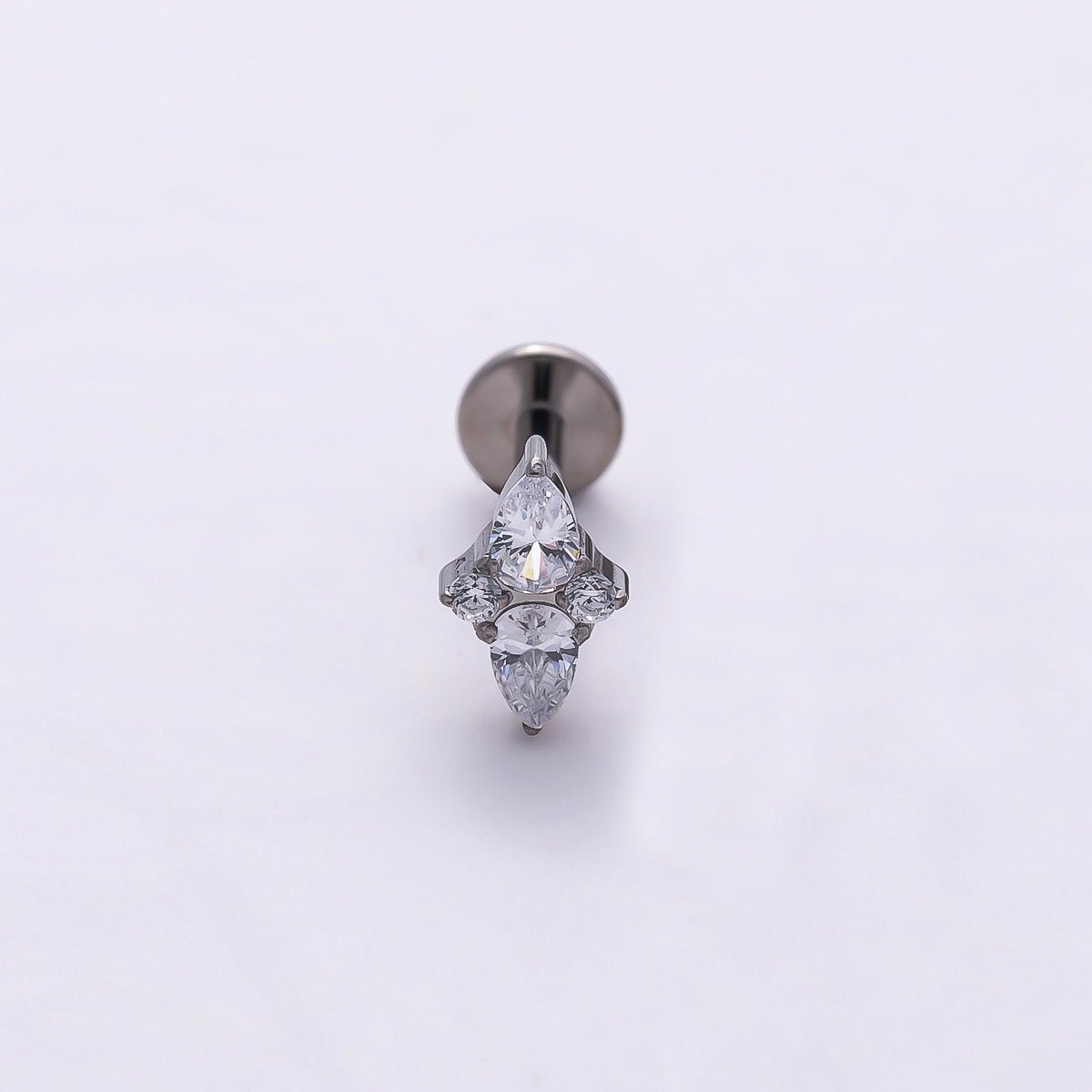 Titanium 7mm Clear CZ Teardrop Star Cartilage Piercing Flat Back Stud in Gold & Silver | Findings-00331 Findings-00332 - DLUXCA