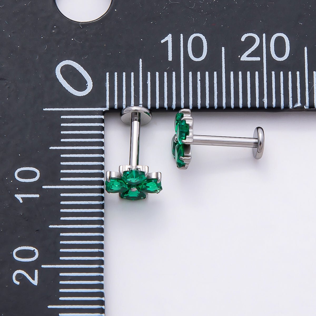 Titanium 7mm Green CZ Flower Cartilage Piercing Flat Back Stud in Gold & Silver | Findings-00389 Findings-00340 - DLUXCA