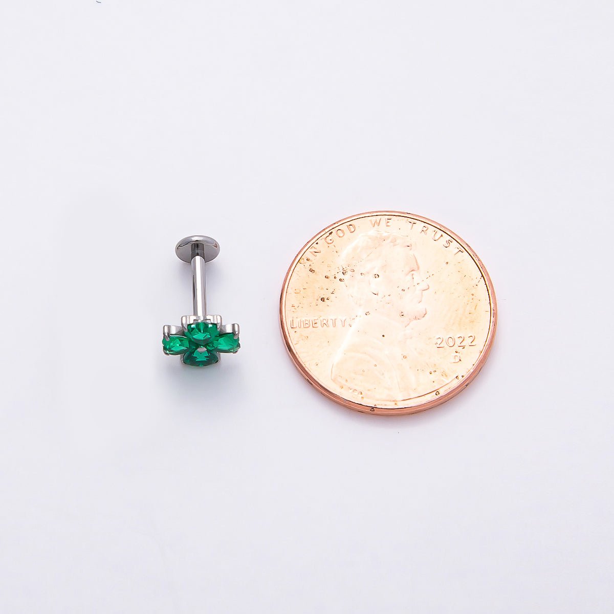 Titanium 7mm Green CZ Flower Cartilage Piercing Flat Back Stud in Gold & Silver | Findings-00389 Findings-00340 - DLUXCA
