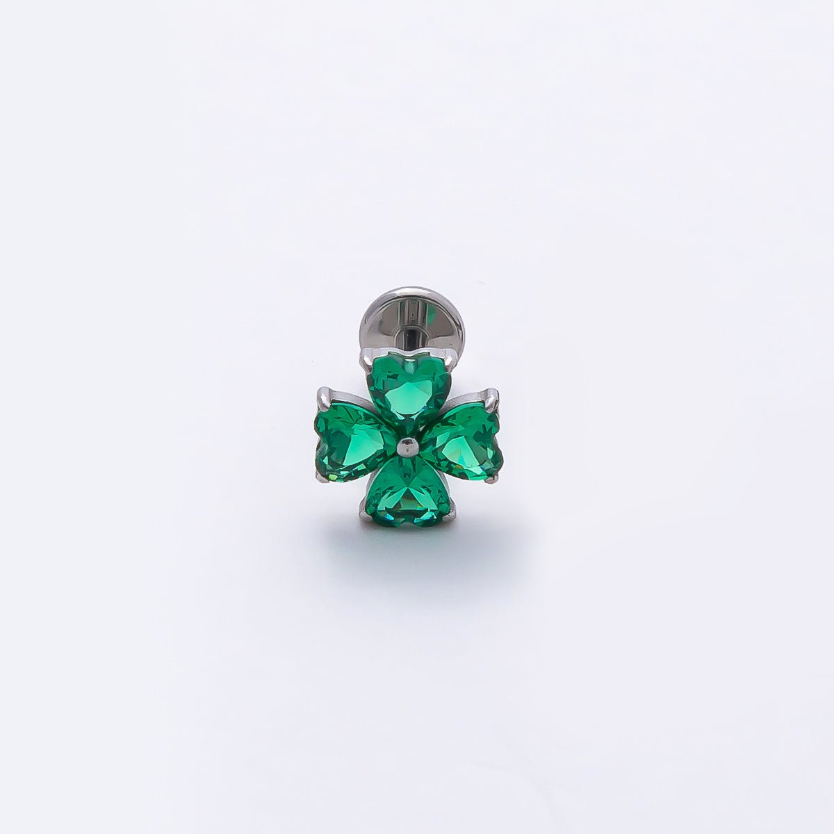 Titanium 7mm Green CZ Flower Cartilage Piercing Flat Back Stud in Gold & Silver | Findings-00389 Findings-00340 - DLUXCA