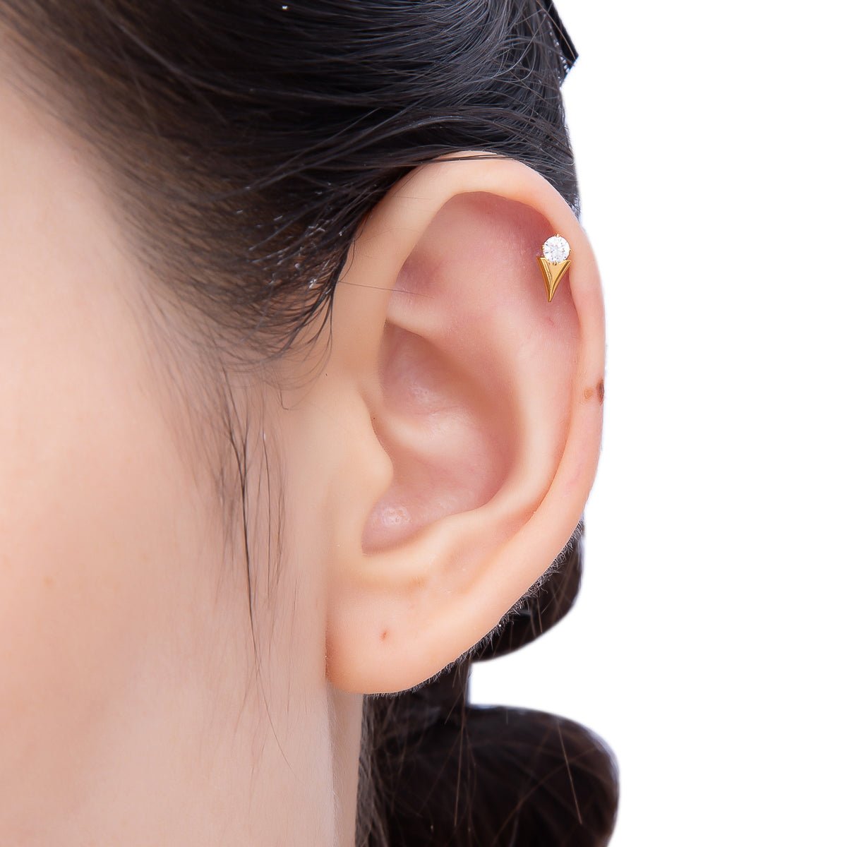 Titanium 8mm Clear CZ Round Spiked Single Cartilage Piercing Flat Back Stud | Findings-00226 Findings-00227 - DLUXCA