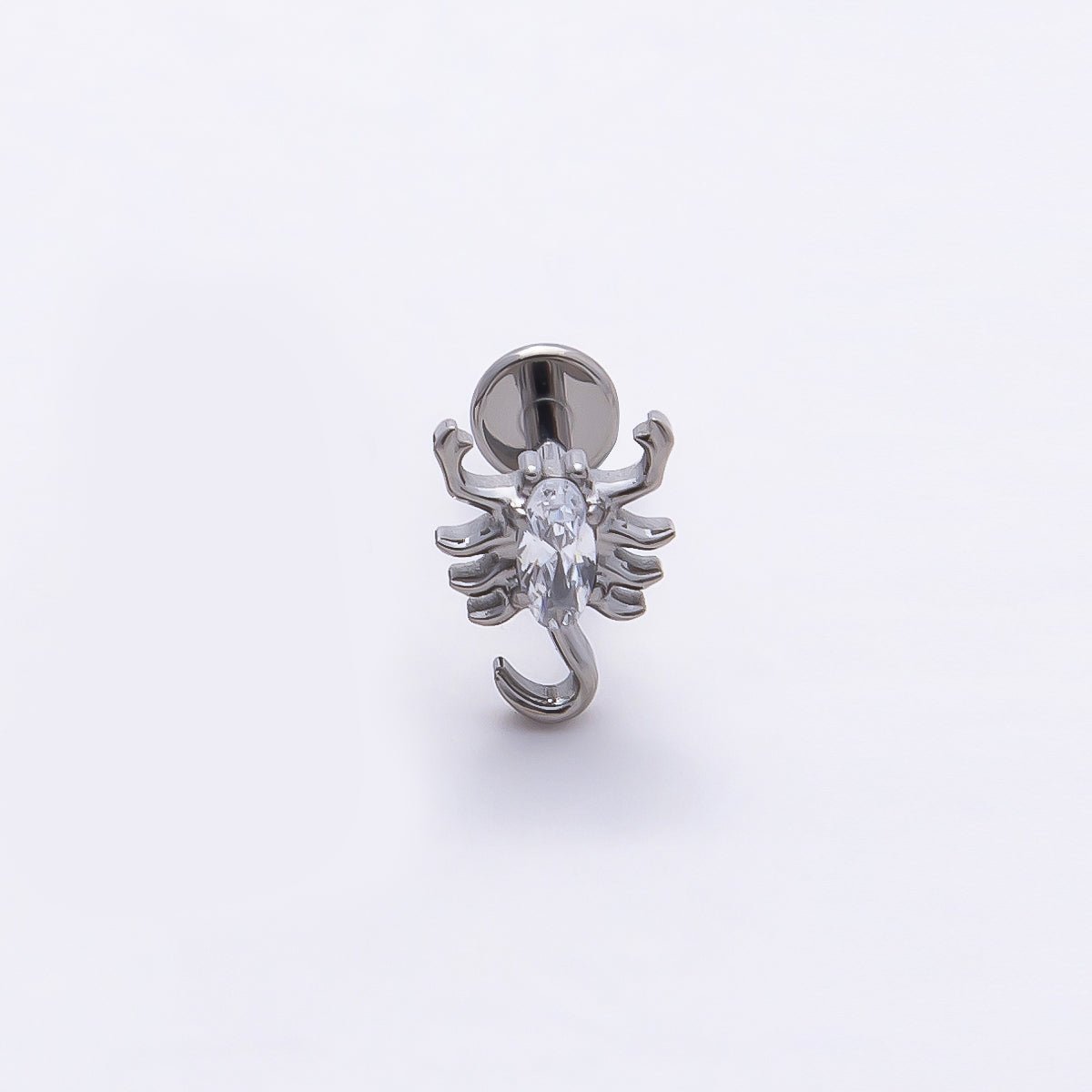 Titanium 8mm Clear CZ Scorpion Cartilage Piercing Flat Back Stud in Gold & Silver | Findings-00361 Findings-00362 - DLUXCA