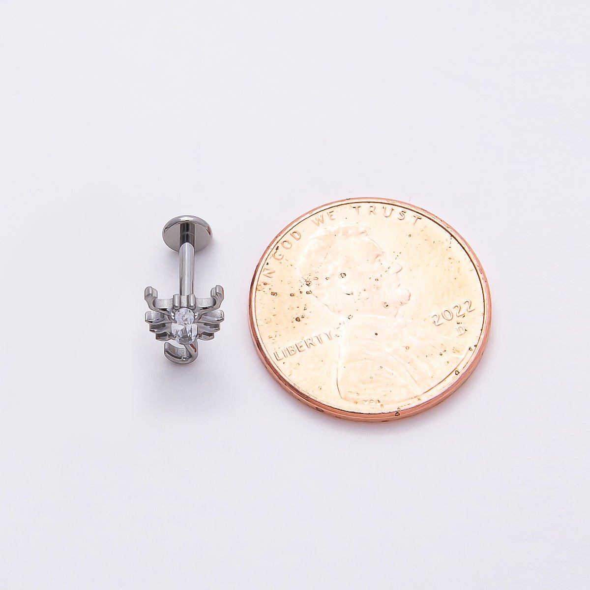 Titanium 8mm Clear CZ Scorpion Cartilage Piercing Flat Back Stud in Gold & Silver | Findings-00361 Findings-00362 - DLUXCA