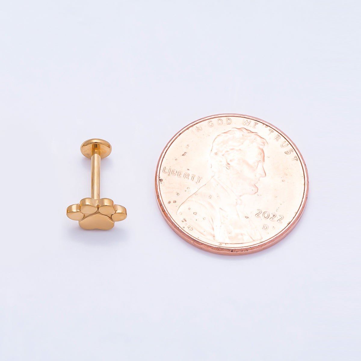 Titanium 8mm Paw Print Minimalist Cartilage Piercing Flat Back Stud in Gold & Silver | Findings-00285 Findings-00286 - DLUXCA