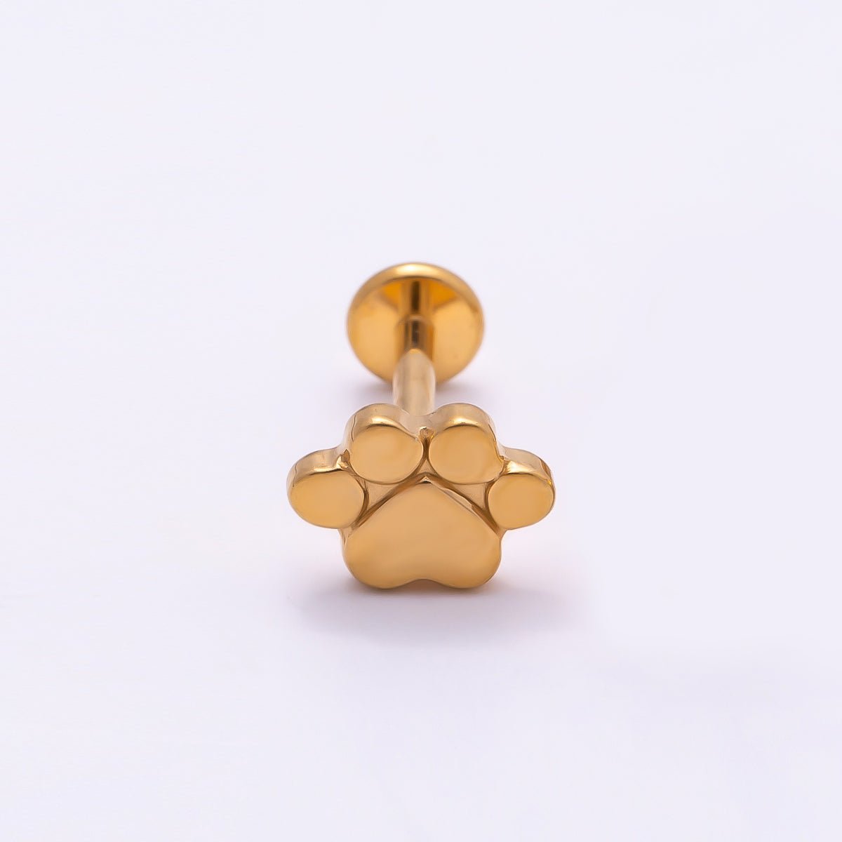 Titanium 8mm Paw Print Minimalist Cartilage Piercing Flat Back Stud in Gold & Silver | Findings-00285 Findings-00286 - DLUXCA