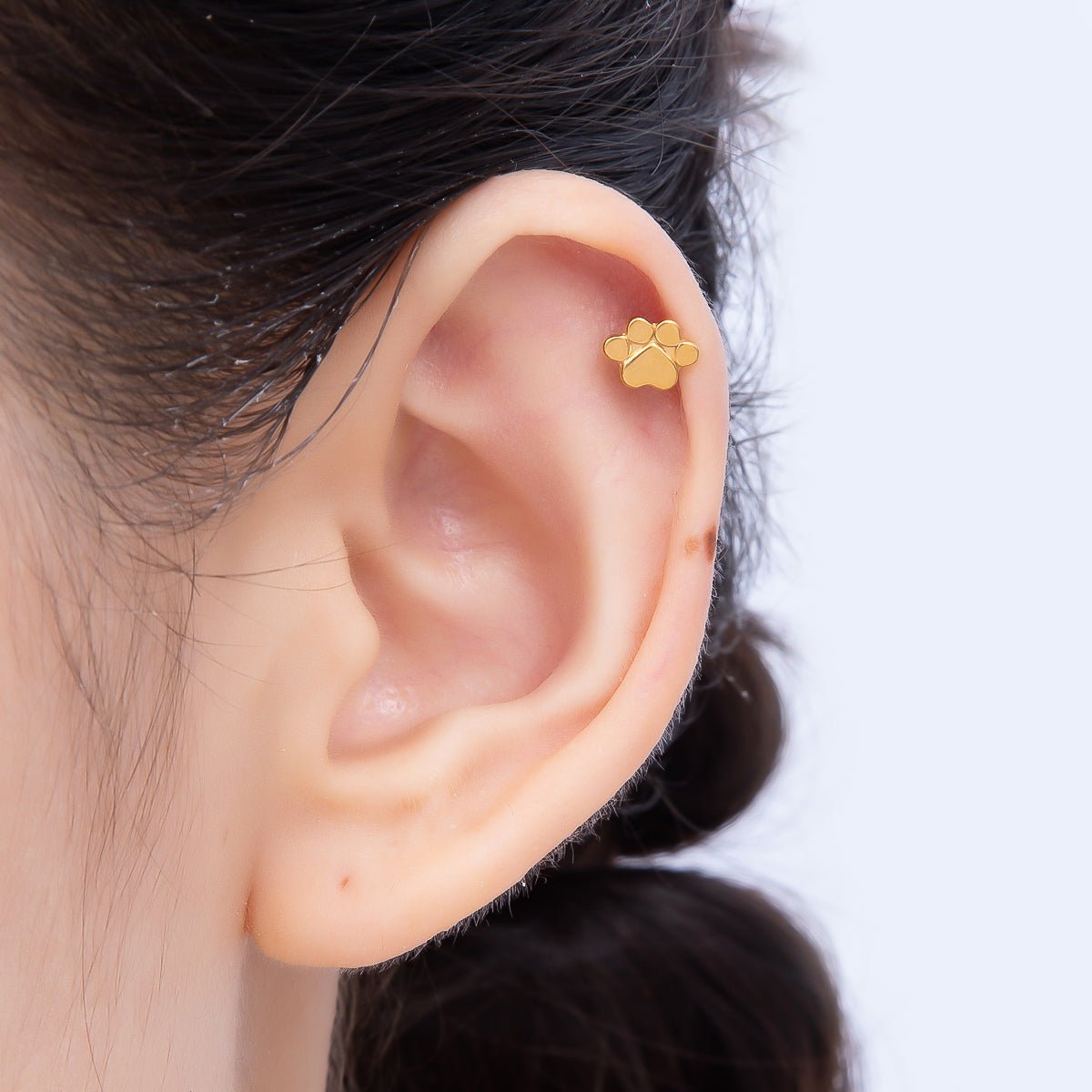 Titanium 8mm Paw Print Minimalist Cartilage Piercing Flat Back Stud in Gold & Silver | Findings-00285 Findings-00286 - DLUXCA