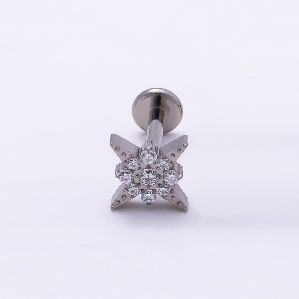 Titanium 8mm Star Micro Paved CZ Cartilage Piercing Flat Back Stud in Gold & Silver | Findings-00269 Findings-00270 - DLUXCA