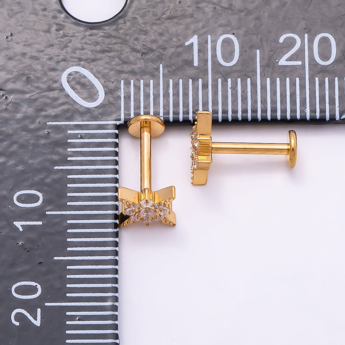 Titanium 8mm Star Micro Paved CZ Cartilage Piercing Flat Back Stud in Gold & Silver | Findings-00269 Findings-00270 - DLUXCA