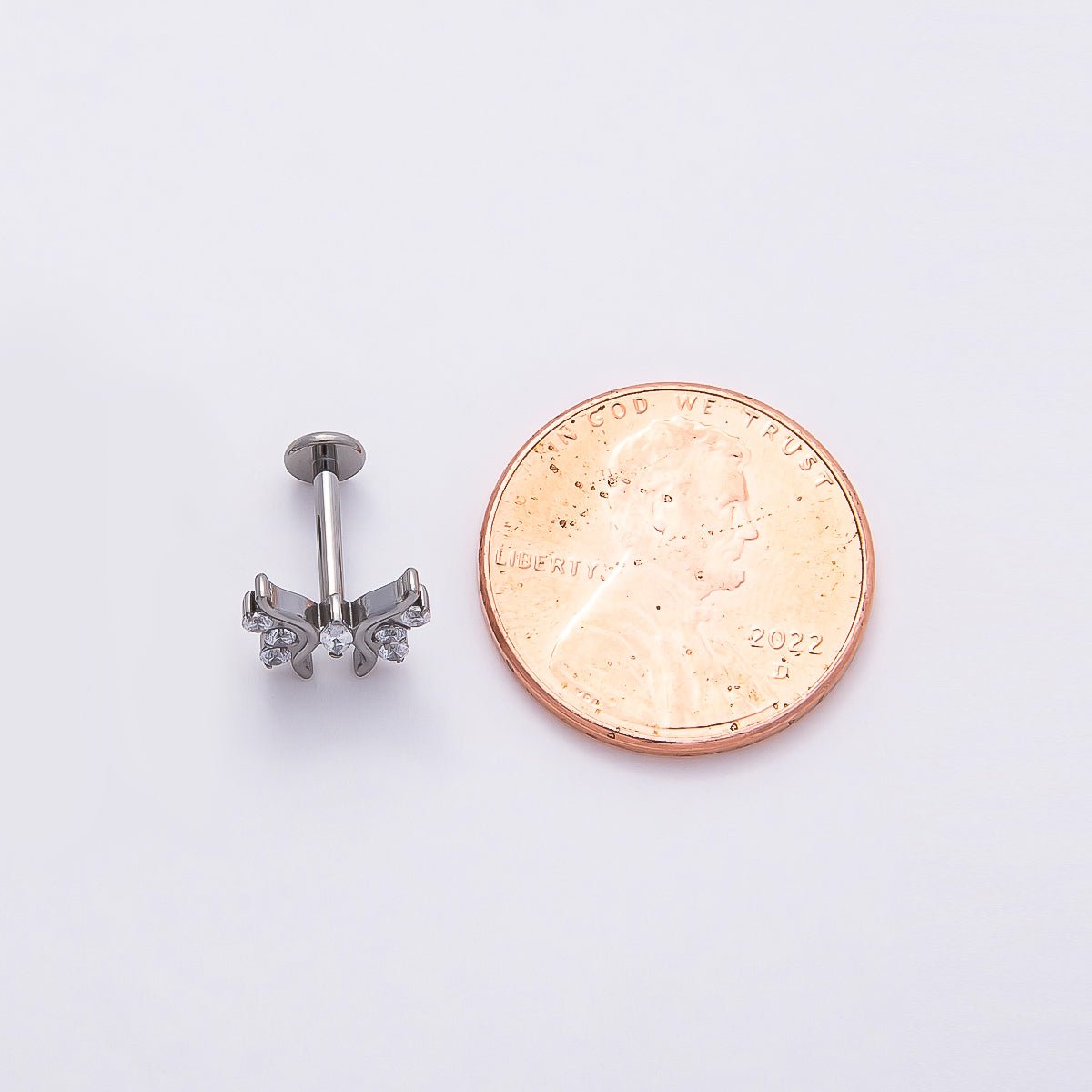 Titanium 9mm Clear CZ Butterfly Cartilage Piercing Flat Back Stud in Gold & Silver | Findings-00383 Findings-00384 - DLUXCA