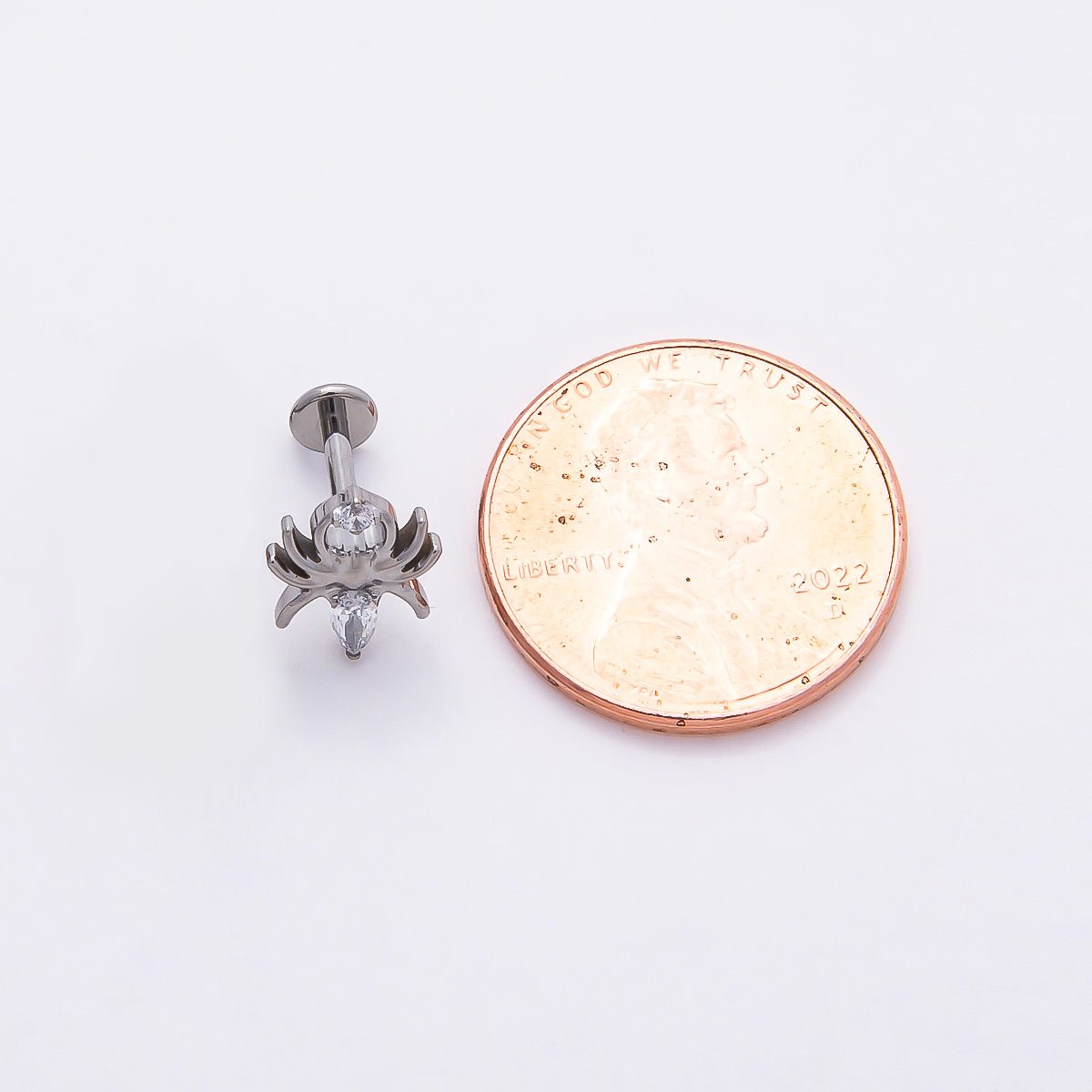 Titanium 9mm Clear Marquise CZ Spider Cartilage Piercing Flat Back Stud in Gold & Silver | Findings-00355 Findings-00356 - DLUXCA