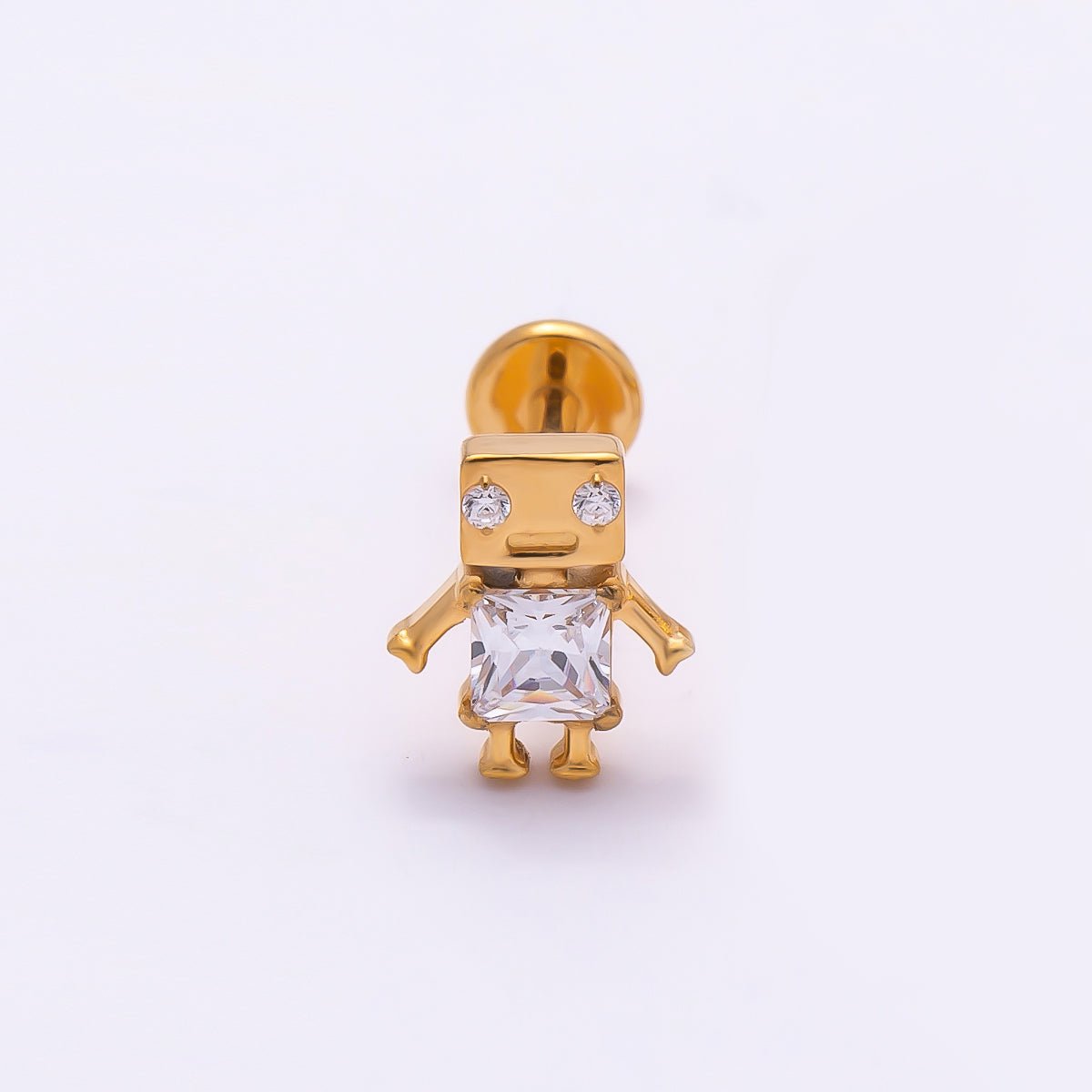 Titanium Clear CZ Robot Cartilage Piercing Flat Back Stud in Gold & Silver | Findings-00275 Findings-00276 - DLUXCA