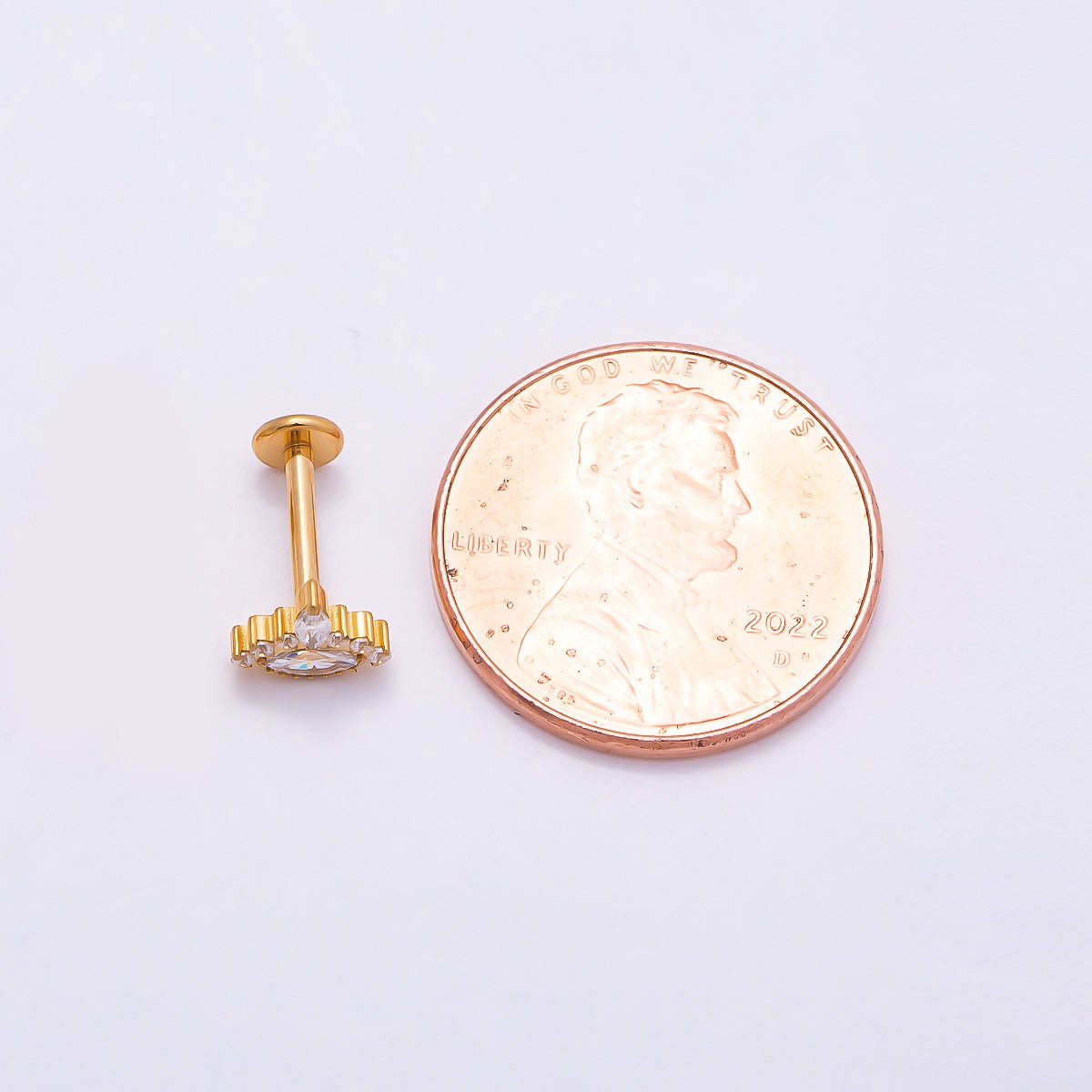 Titanium Marquise CZ Cartilage Piercing Flat Back Stud in Gold & Silver | Findings-00279 Findings-00280 - DLUXCA
