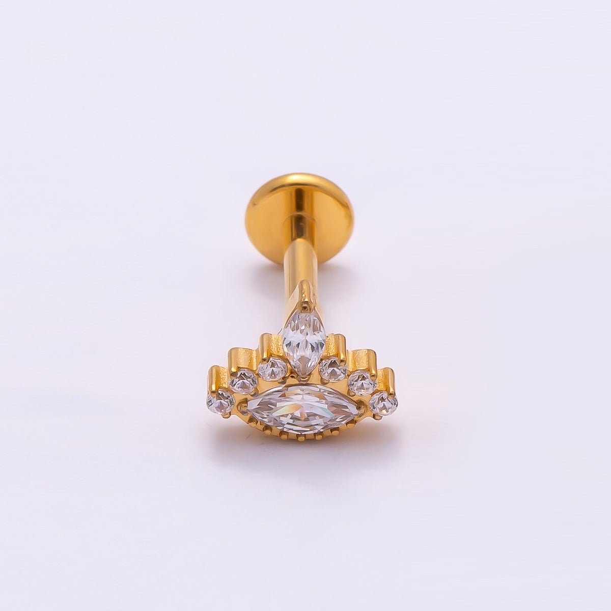 Titanium Marquise CZ Cartilage Piercing Flat Back Stud in Gold & Silver | Findings-00279 Findings-00280 - DLUXCA
