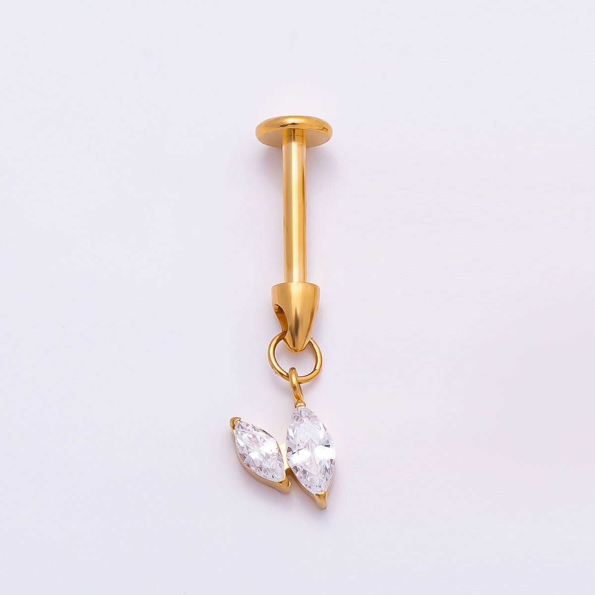 Titanium Marquise CZ Drop Cartilage Piercing Flat Back Stud in Gold & Silver | Findings-00273 Findings-00274 - DLUXCA