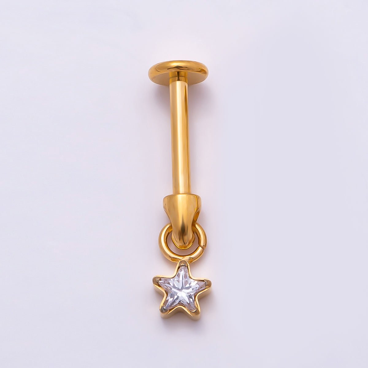 Titanium Star CZ Cartilage Piercing Flat Back Stud in Gold & Silver | Findings-00277 Findings-00278 - DLUXCA