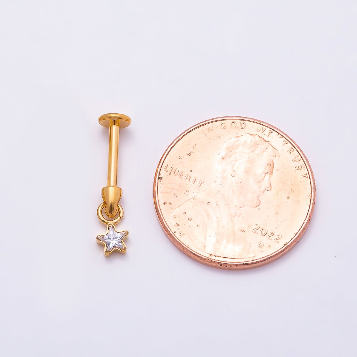 Titanium Star CZ Cartilage Piercing Flat Back Stud in Gold & Silver | Findings-00277 Findings-00278 - DLUXCA