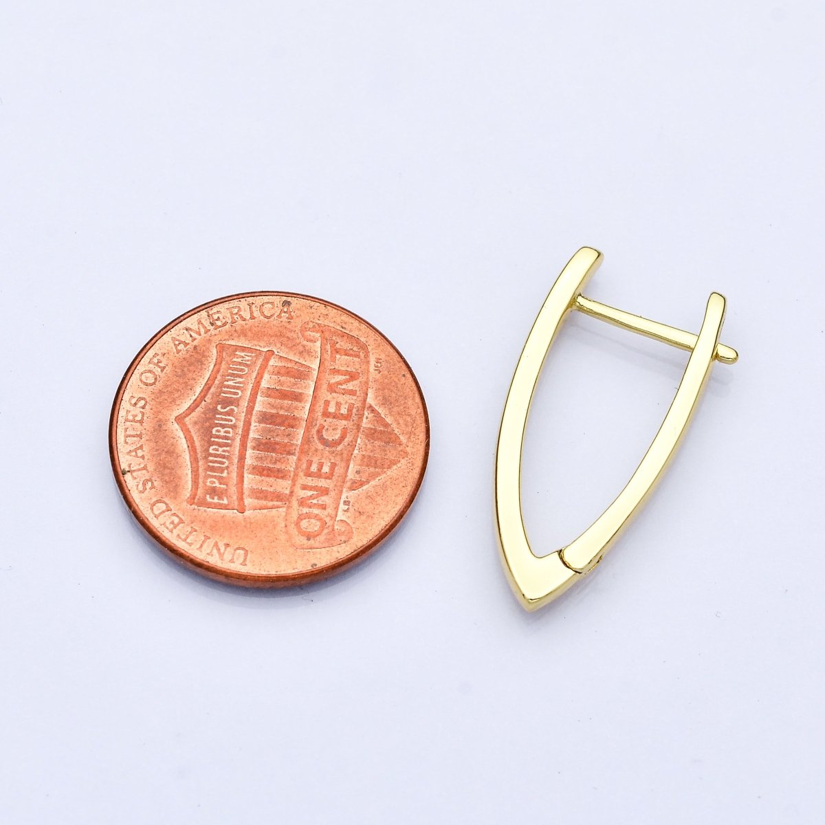 V - Shaped Ellipse Golden Huggies Earring, Plain Gold Filled Oval Ellipse Geometric Daily Wear Earring Jewelry Q - 227 - DLUXCA