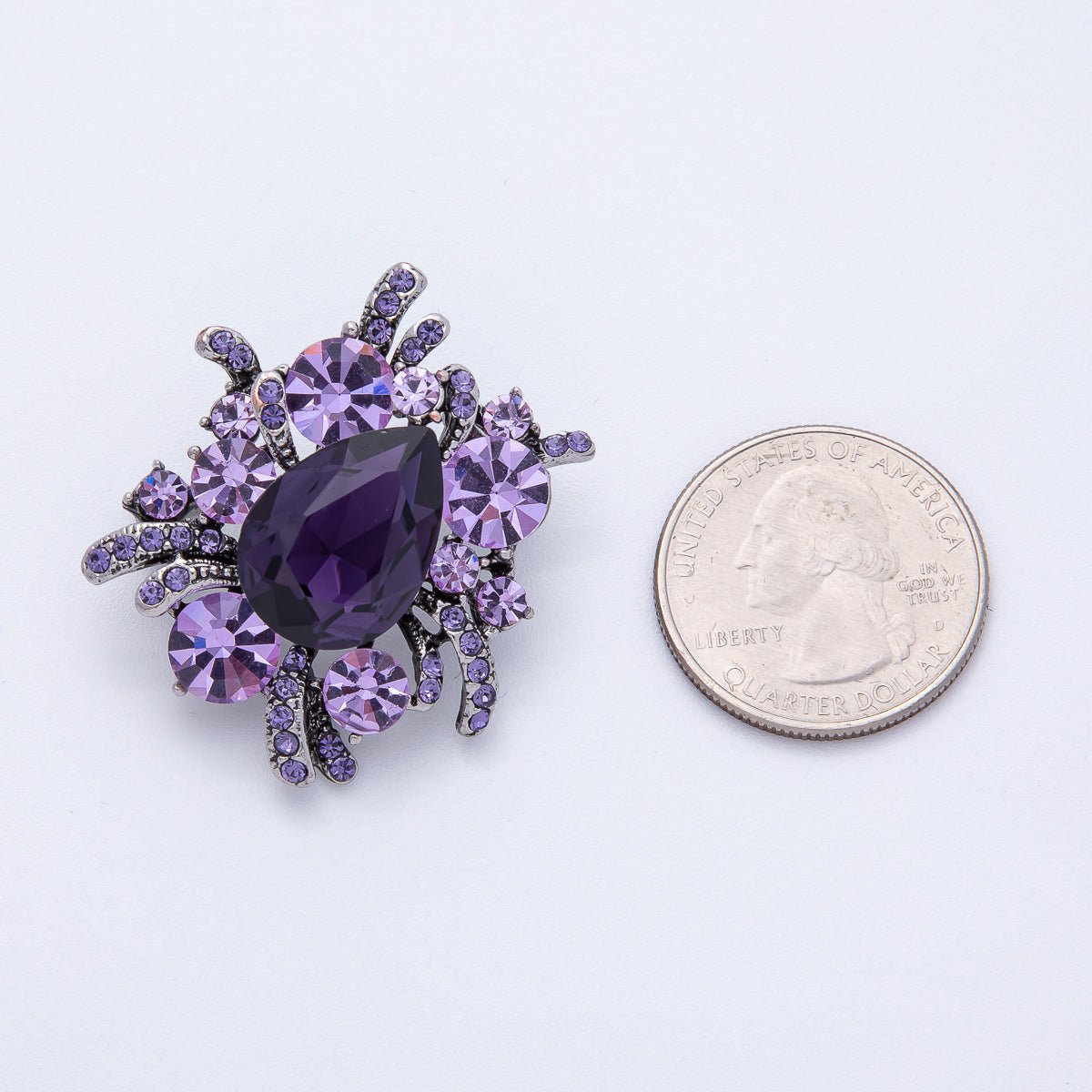 Vintage Antique Silver Brooch Purple Amethyst Crystal Pin | BH - 001 - DLUXCA