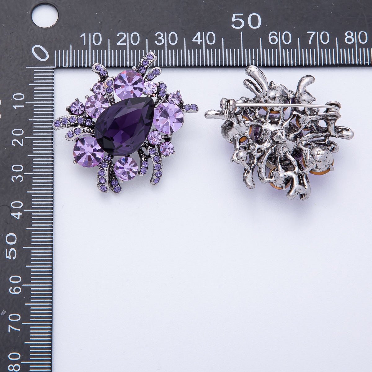 Vintage Antique Silver Brooch Purple Amethyst Crystal Pin | BH - 001 - DLUXCA