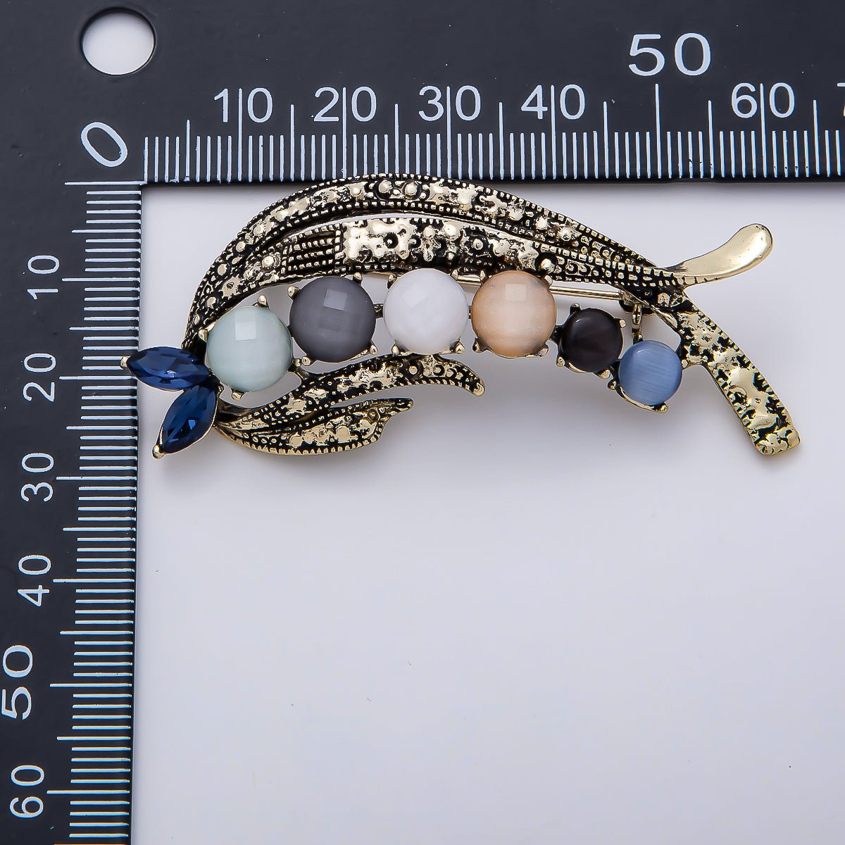 Vintage Gold 25mm x 64mm Multicolor Rhinestone Curved Geometric Pin Brooch | BH-00153 - DLUXCA