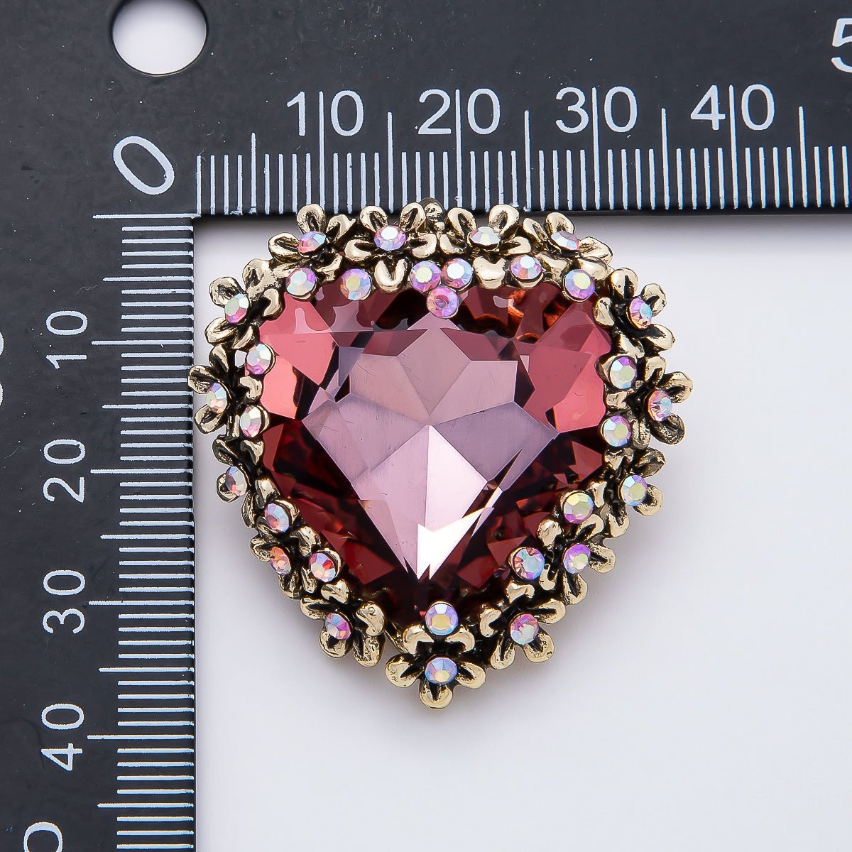 Vintage Gold 36mm Red Rhinestone Flower Heart Pin Brooch | BH - 00121 - DLUXCA