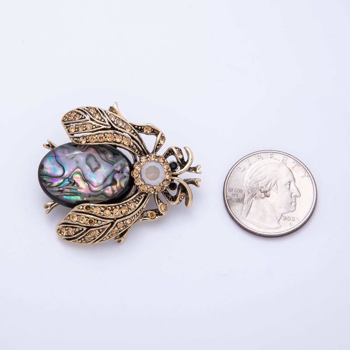 Vintage Gold 42mm x 38mm Orange, Black Rhinestone Insect Animal Pin Brooch | BH - 033 BH - 034 - DLUXCA