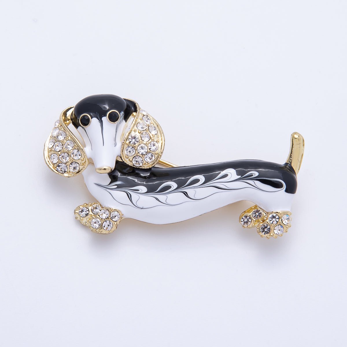 Vintage Gold 44.2mm x 24.2mm Micro Paved CZ Dachshund Wiener Dog Puppy Pet Brooch Pin | BH - 014 - DLUXCA
