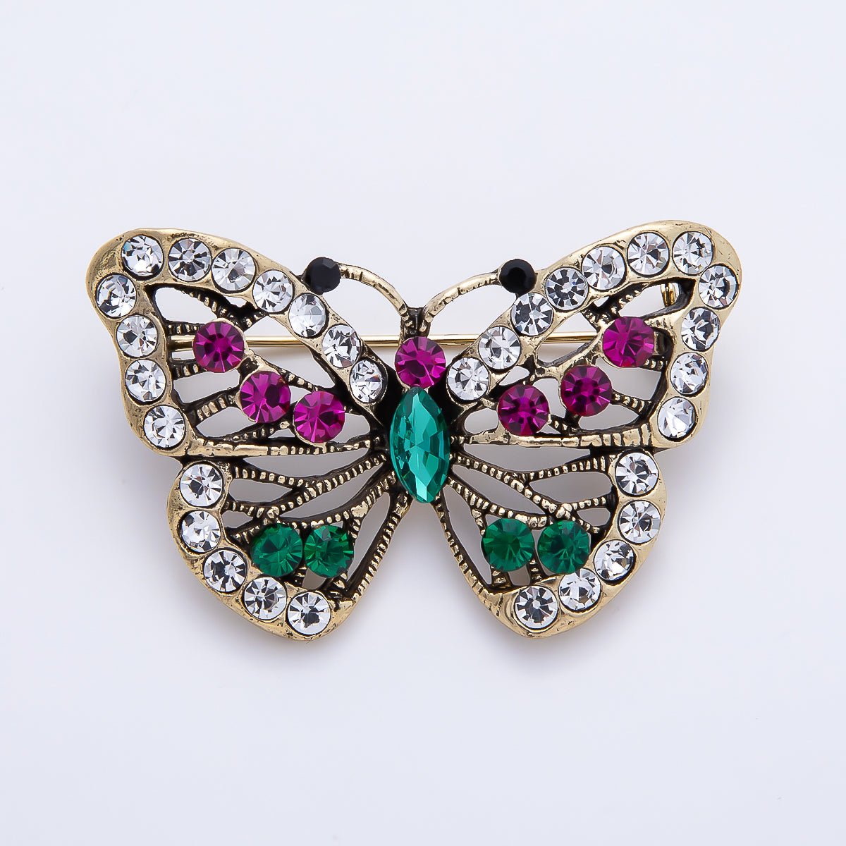 Vintage Gold 45mm Multicolor Rhinestone Open Butterfly Mariposa Animal Pin Brooch | BH-00158 - DLUXCA