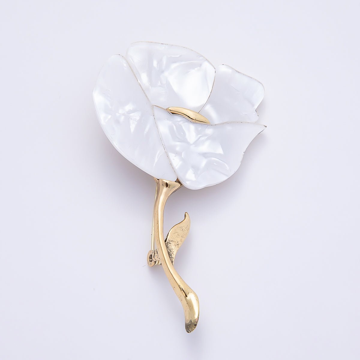 Vintage Gold 46mm Red, White Minimalist Resin Rose Flower Pin Brooch | BH-00174 BH-00175 - DLUXCA