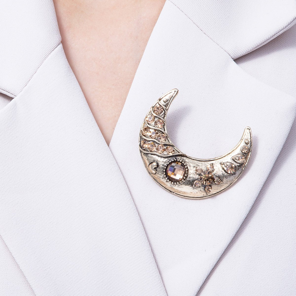 Vintage Gold 51mm x 43mm Celestial Crescent Moon Pin Brooch | BH - 081 - DLUXCA