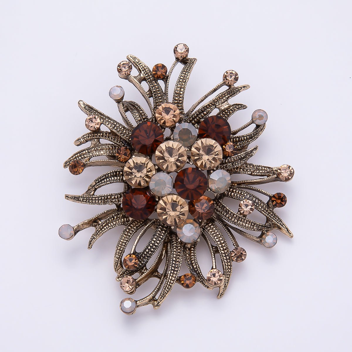 Vintage Gold 66mm x 63mm Green, Red, Silver Rhinestone Textured Leaf Nature Pin Brooch | BH - 133 ~ BH - 135 - DLUXCA