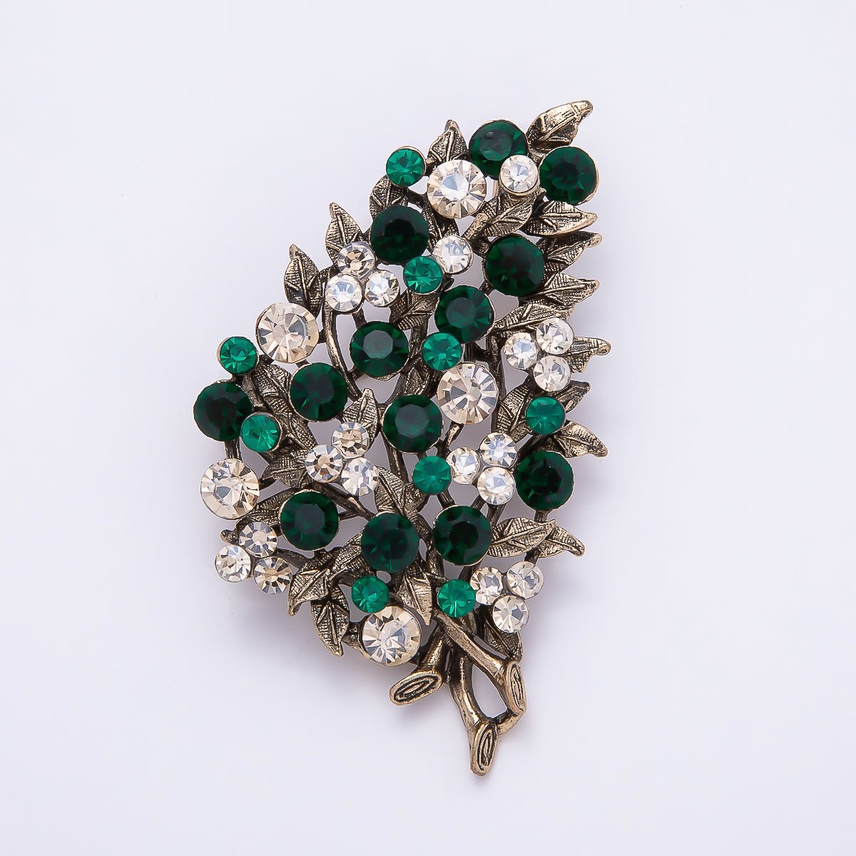 Vintage Gold 72mm x 43mm Green, Pink Rhinestone Flower Leaf Nature Pin Brooch | BH - 125 BH - 126 - DLUXCA