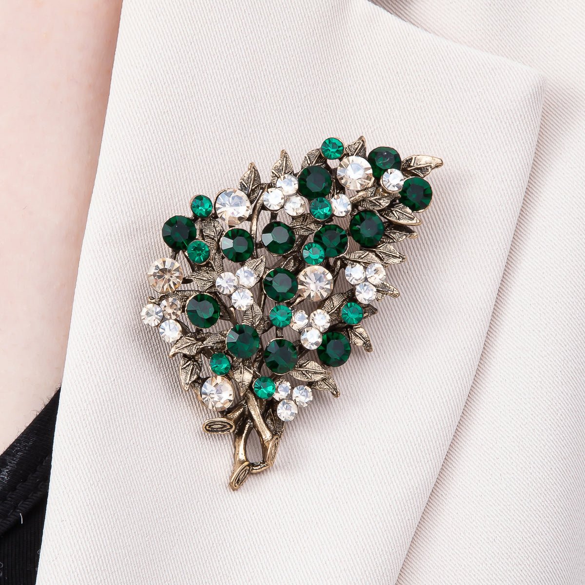 Vintage Gold 72mm x 43mm Green, Pink Rhinestone Flower Leaf Nature Pin Brooch | BH - 125 BH - 126 - DLUXCA