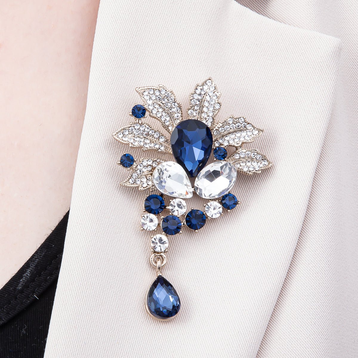 Vintage Gold 79.5mm x 50mm Green, Blue, Peach Rhinestone Flower Pin Brooch | BH - 147 BH - 148 - DLUXCA