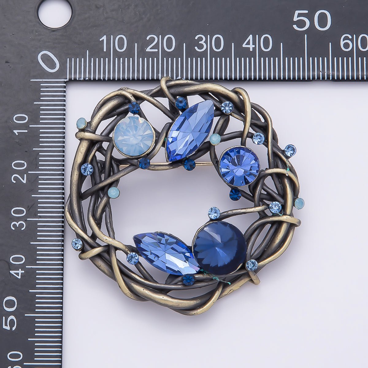 Vintage Gold Blue, Multicolor Rhinestone Twisted Vine Open Round Pin Brooch | BH - 140 BH - 141 - DLUXCA