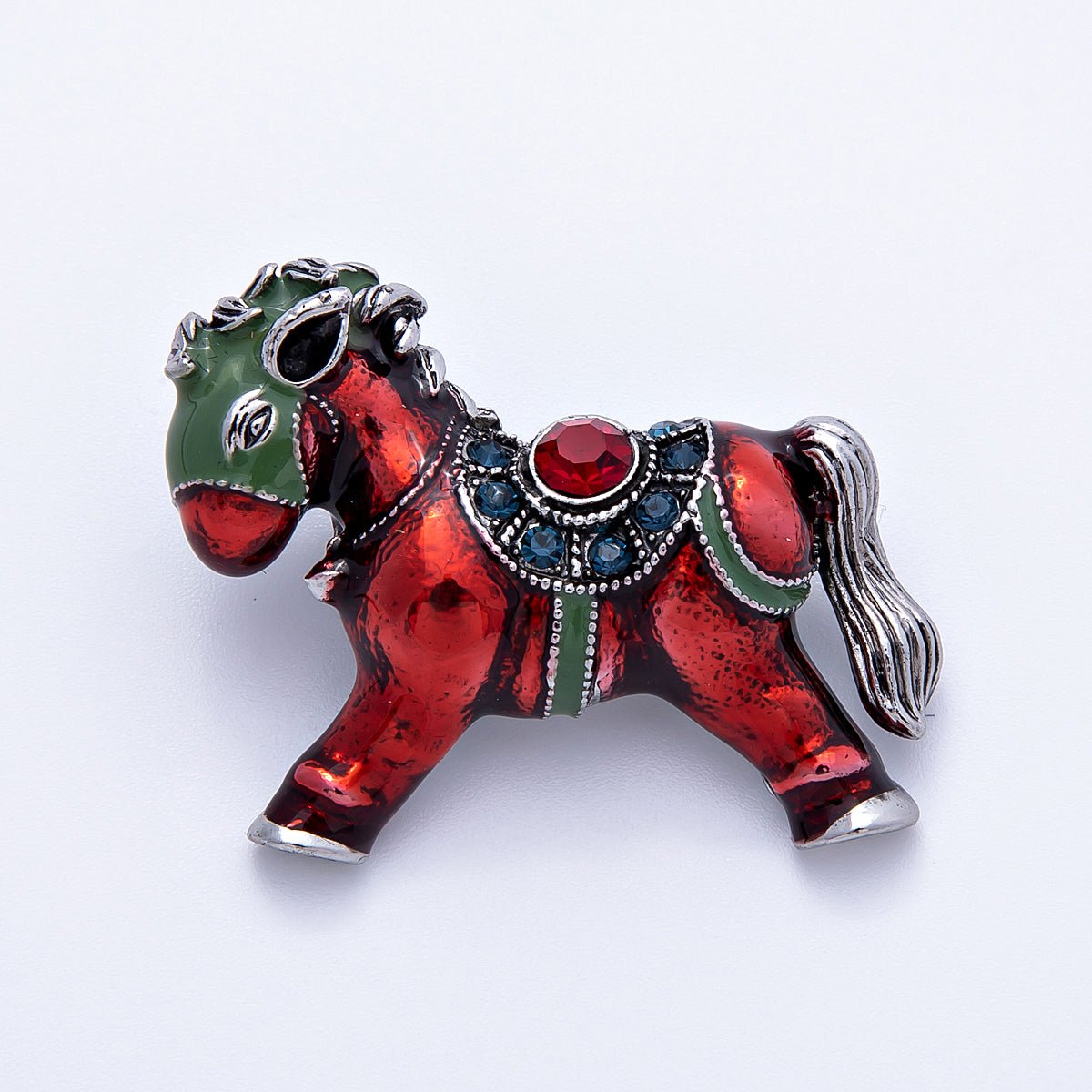 Vintage Silver 40mm x 29mm Red Army Horse Animal Pin Brooch | BH - 104 - DLUXCA