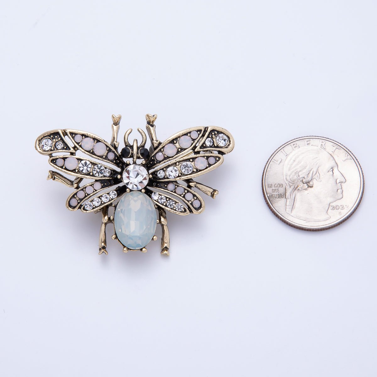 Vintage Silver 47.3mm x 33.5mm CZ Fly Insect Pin Brooch | BH - 020 - DLUXCA