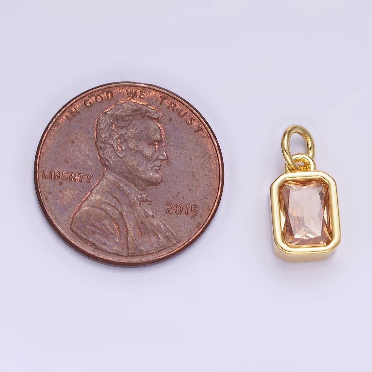 - W14K Gold Filled Baguette Birthstone CZ Bezel Charm in Gold & Silver | W745 - W750 - DLUXCA