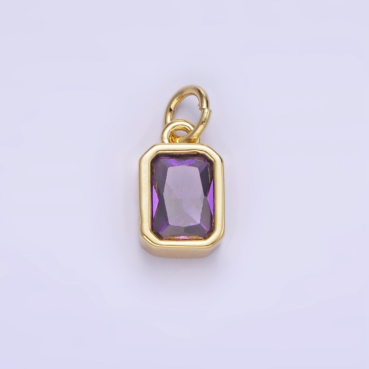 - W14K Gold Filled Baguette Birthstone CZ Bezel Charm in Gold & Silver | W745 - W750 - DLUXCA