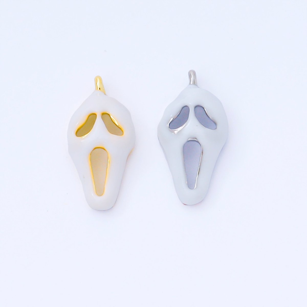 White Enamel Gold Scream Movie Mask, Scary, Halloween, Horror 24K Gold Filled Charm Findings Pendant For Jewelry Making AF - 1540 - DLUXCA