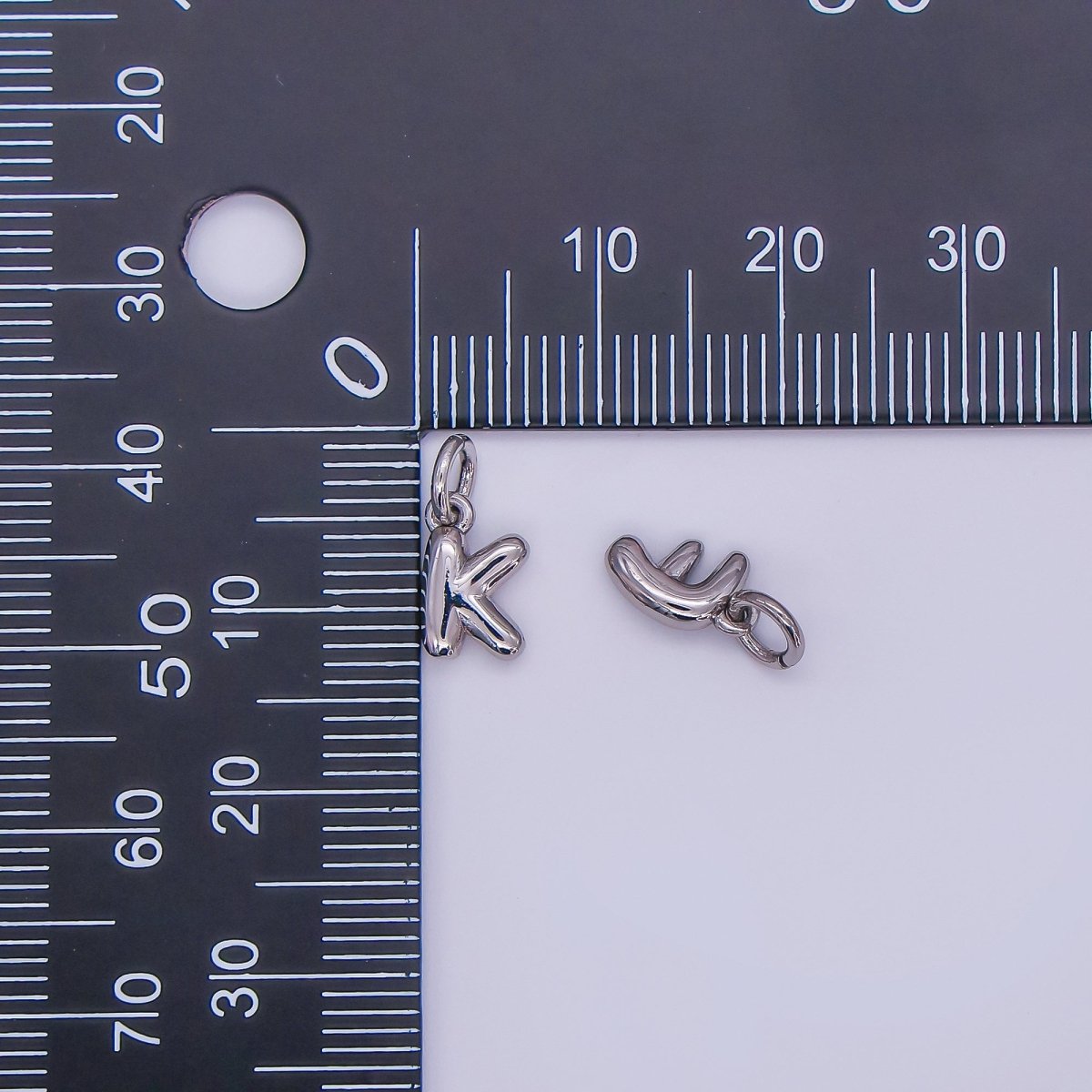 White Gold Filled 10mm Initial Letter Chubby Balloon Mini Charm | A029 - A041 - DLUXCA