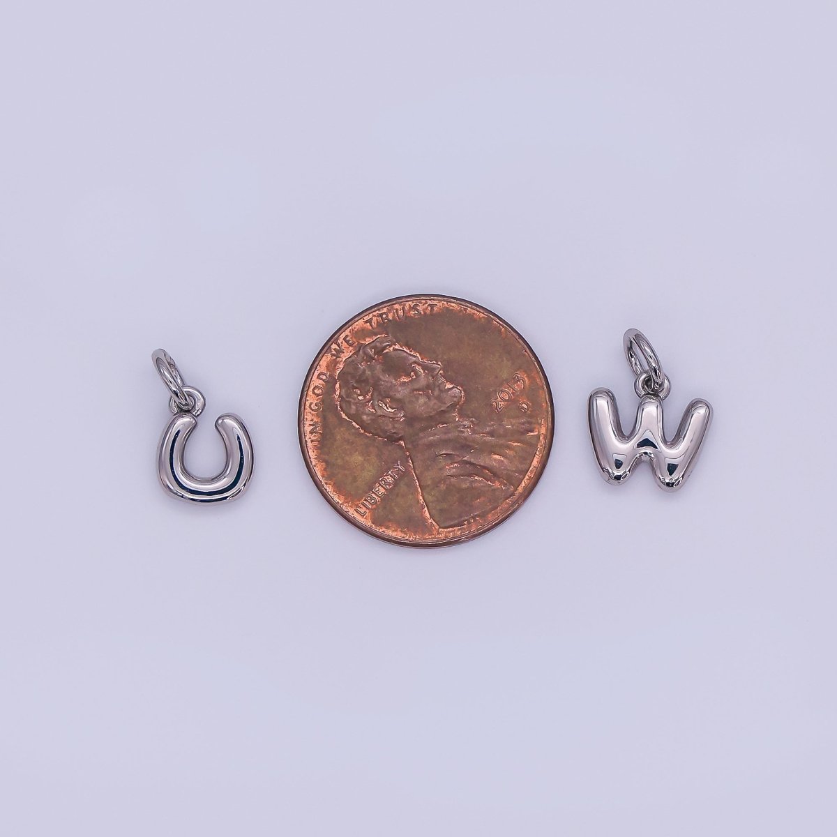 White Gold Filled 10mm Initial Letter Chubby Balloon Mini Charm | A029 - A041 - DLUXCA