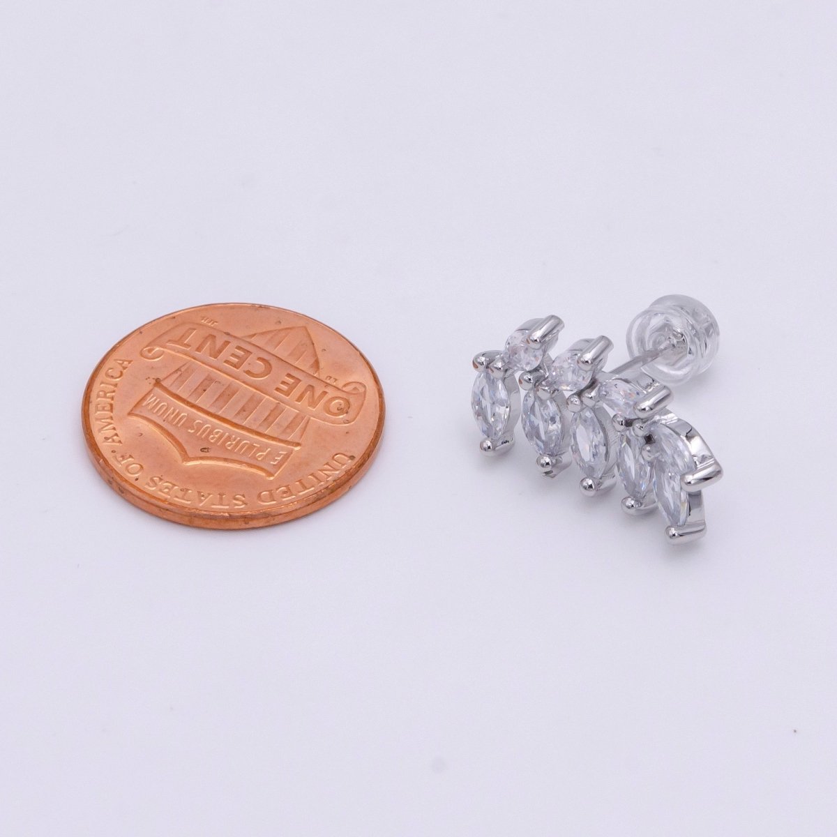 White Gold Filled 12mm Marquise CZ Leaf Stud Earrings | V088 - DLUXCA