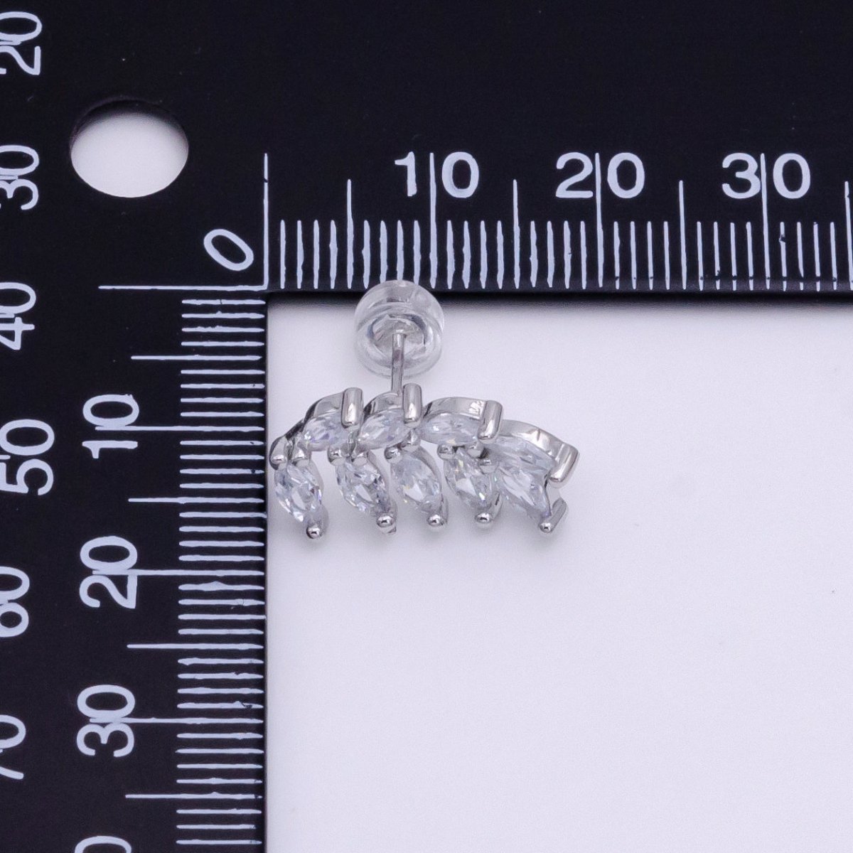 White Gold Filled 12mm Marquise CZ Leaf Stud Earrings | V088 - DLUXCA