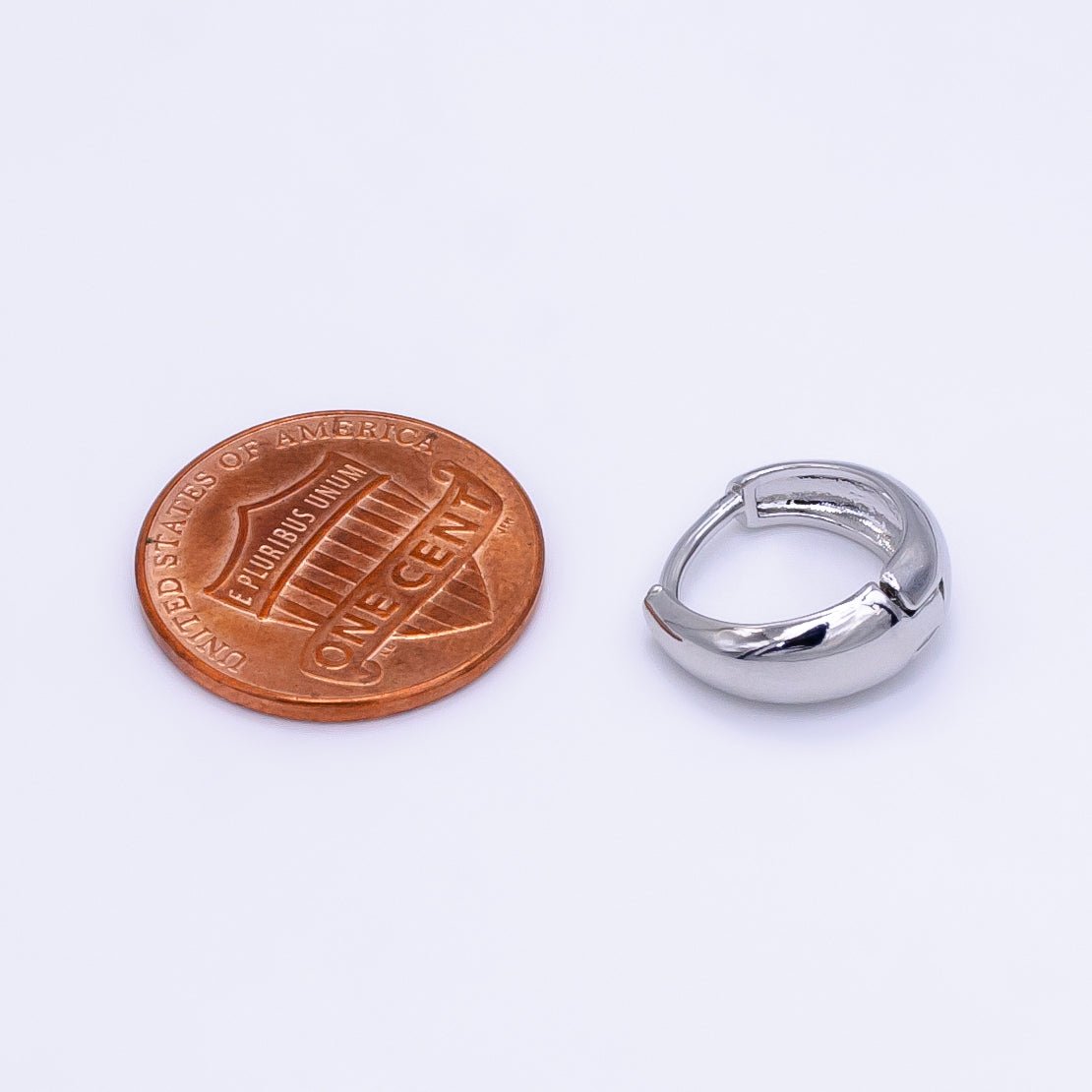 White Gold Filled 13mm Minimalist Dome Huggie Earrings | AB1180 - DLUXCA