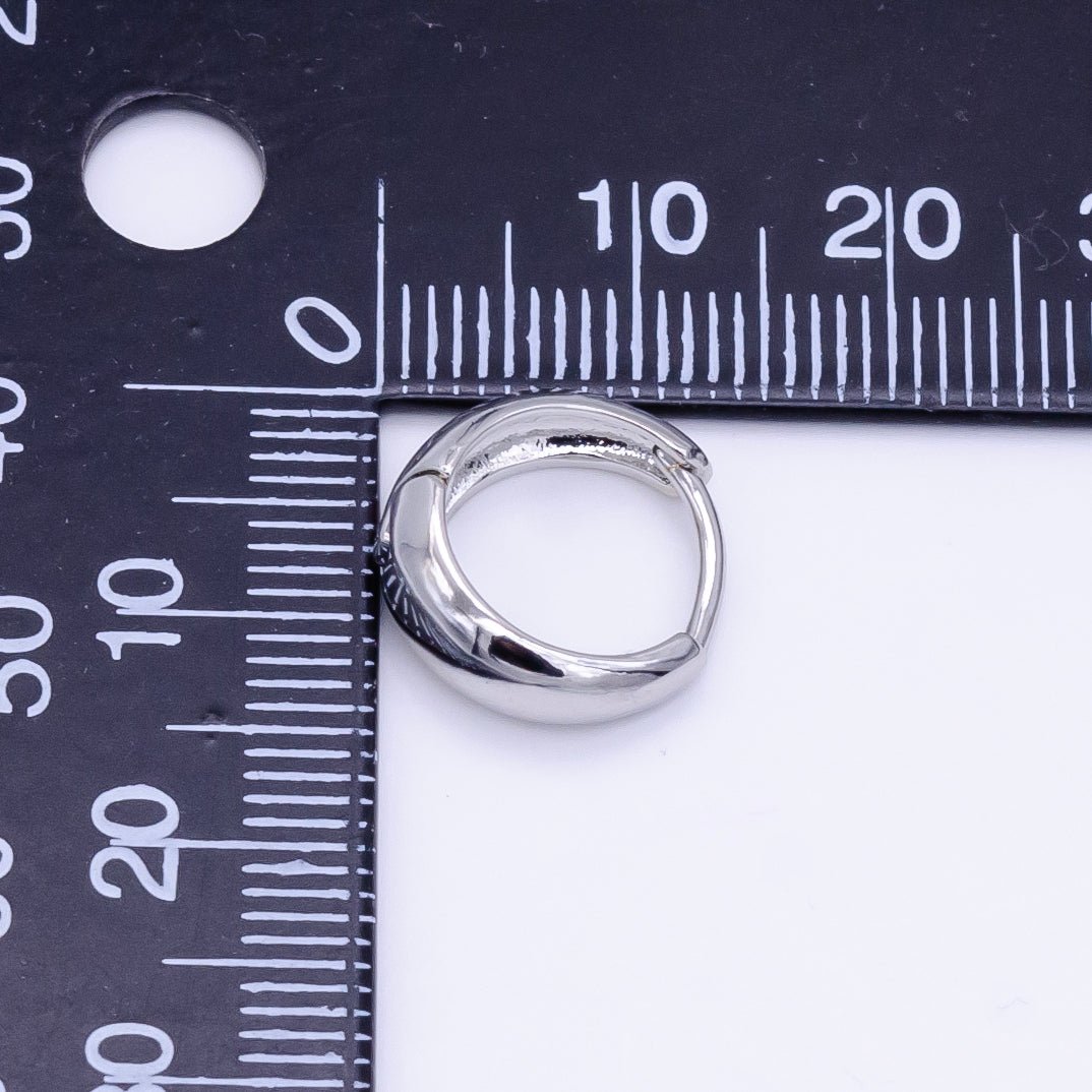 White Gold Filled 13mm Minimalist Dome Huggie Earrings | AB1180 - DLUXCA