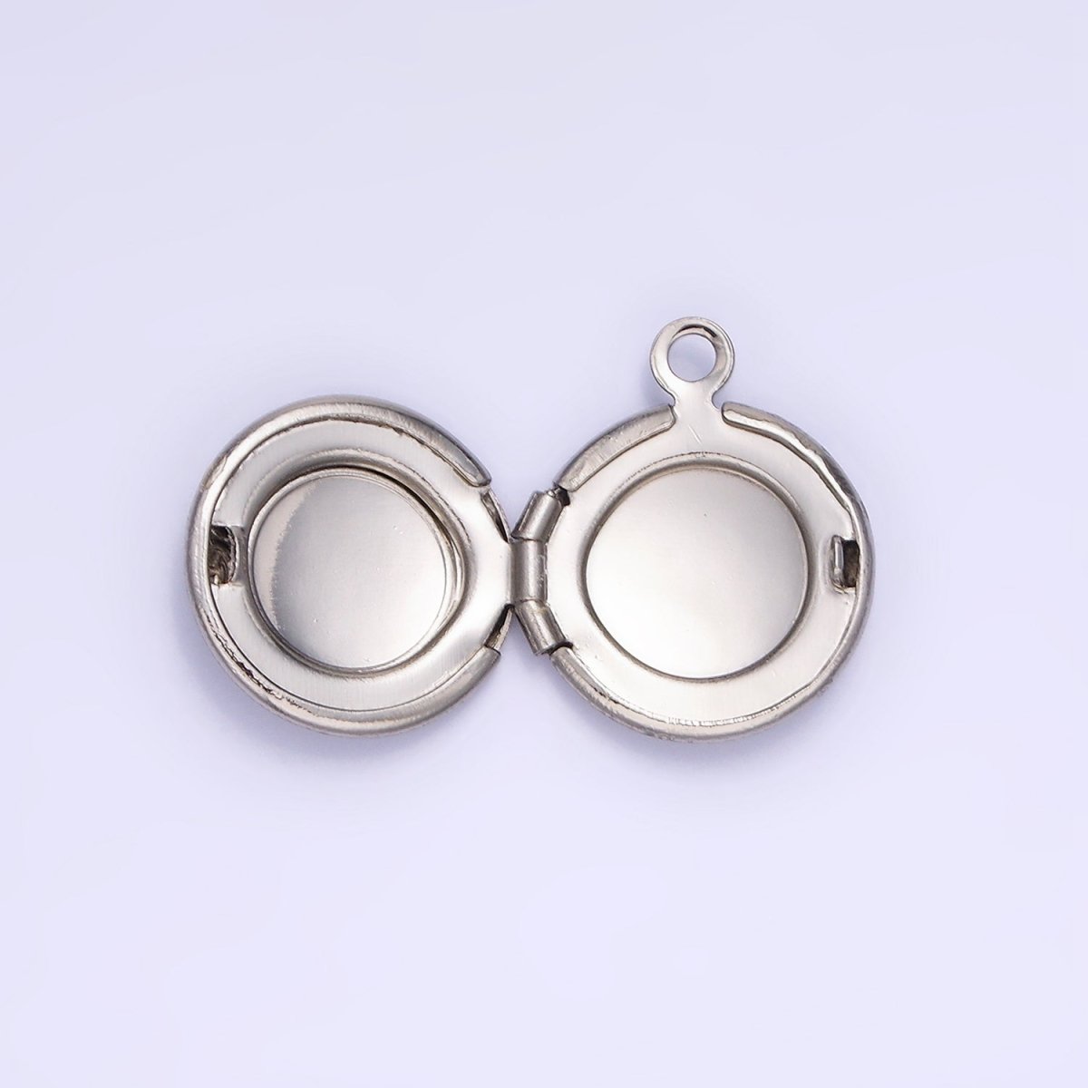White Gold Filled 16mm Curved Engraved Round Locket Charm | H357 - DLUXCA